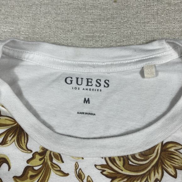 GUESS Women’s Baroque Floral Print T-Shirt White Gold Red Stripe Style M - Picture 4 of 7